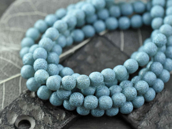 30* 6mm Turquoise Etched Matte Green Tea Round Druk Beads – The