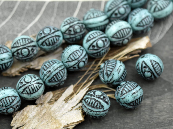 Czech Glass Beads - Round Beads - Picasso Beads - Evil Eye Bead - Large Glass Beads - Vintage Beads - 12mm - 6pcs (A375)