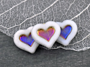 Czech Glass Beads - Heart Beads - Valentines Beads - Picasso Beads - 14x12mm - 4pcs - (5888)
