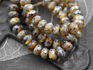 Picasso Beads - Czech Glass Beads - Rondelle Beads - Fire Polished Beads - 6x8mm - 25pcs (B395)