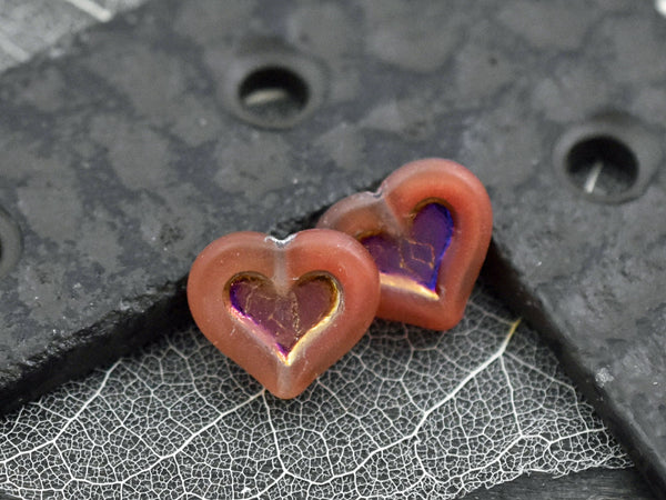 Czech Glass Beads - Heart Beads - Valentines Beads - Picasso Beads - 14x12mm - 4pcs - (4749)