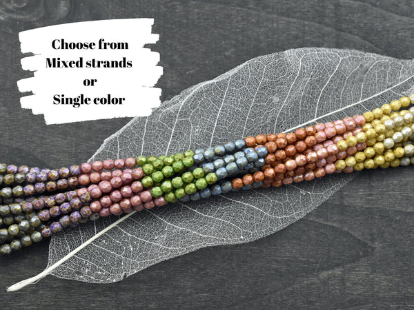 Czech Glass Beads - Picasso Beads - Fire Polished Beads - Round Beads - Mixed Bead Strands - 4mm Beads - Choose Your Color