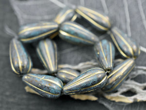 Picasso Beads - Czech Glass Beads - Tear Drop Beads - Melon Beads - Drop Beads - 22x11mm - 2pcs - (2711)