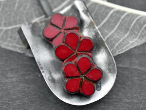 Czech Glass Beads - Picasso Beads - Flower Beads - Red Flower Bead - 17mm - 2 or 10pcs (4649)