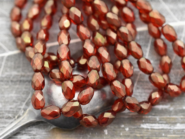 Czech Glass Beads - Picasso Beads - Faceted Beads - Fire Polished Beads - Oval Beads - 5x7mm - 20pcs (A13)