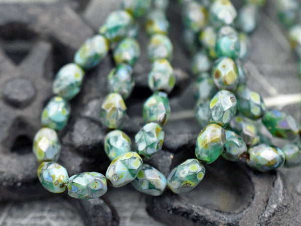 Picasso Beads - Czech Glass Beads - Faceted Beads - Fire Polished Beads - Oval Beads - 5x7mm - 20pcs (1921)