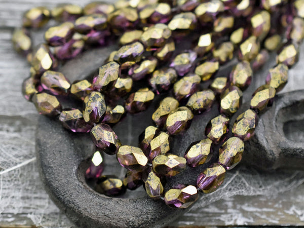 Czech Glass Beads - Picasso Beads - Faceted Beads - Fire Polished Beads - Oval Beads - 5x7mm - 20pcs (657)