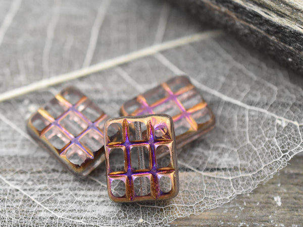 Czech Glass Beads - Rectangle Beads - Rainbow Beads - 15x13mm - 4pcs (5040)