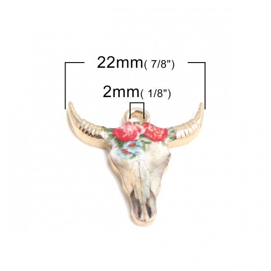 *5* 22x21mm Floral Enamel Cow Head Charms #5 Czech Glass Beads by GR8BEADS - The Bead Obsession