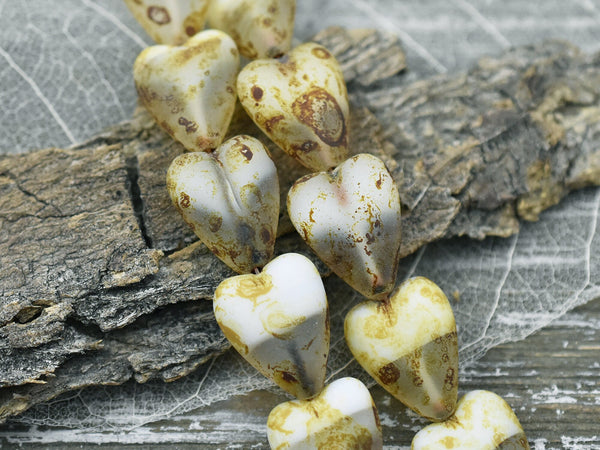 Czech Glass Beads - Picasso Beads - Heart Beads - Valentines Beads - 13x16mm- 6pcs - (A157)