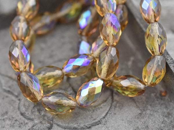 Czech Glass Beads - Fire Polished Beads - Oval Beads - Faceted Beads - 12x8mm - 12pcs - (4564)