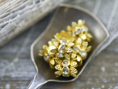 Rhinestone Beads - Double Sided Bead Cap - Gold Rhinestone Beads - Spacer Beads - Metal Beads - 10pcs - 10x8mm - (3794)