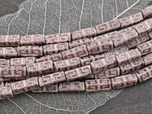 Czech Glass Beads - Tube Beads - Celtic Beads - Picasso Beads - Stick Beads - 15x5mm - 12pcs (4763)