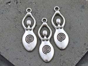 Metal Charms - Goddess Charms - Fertility Charms - Silver Pendants - 39x13mm - 10pcs - (A672)