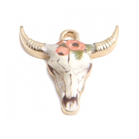 5* 22x21mm Floral Enamel Cow Head Charms #6 – The Bead Obsession
