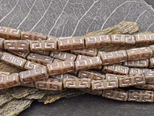 Czech Glass Beads - Tube Beads - Celtic Beads - Picasso Beads - Stick Beads - 15x5mm - 12pcs (1107)