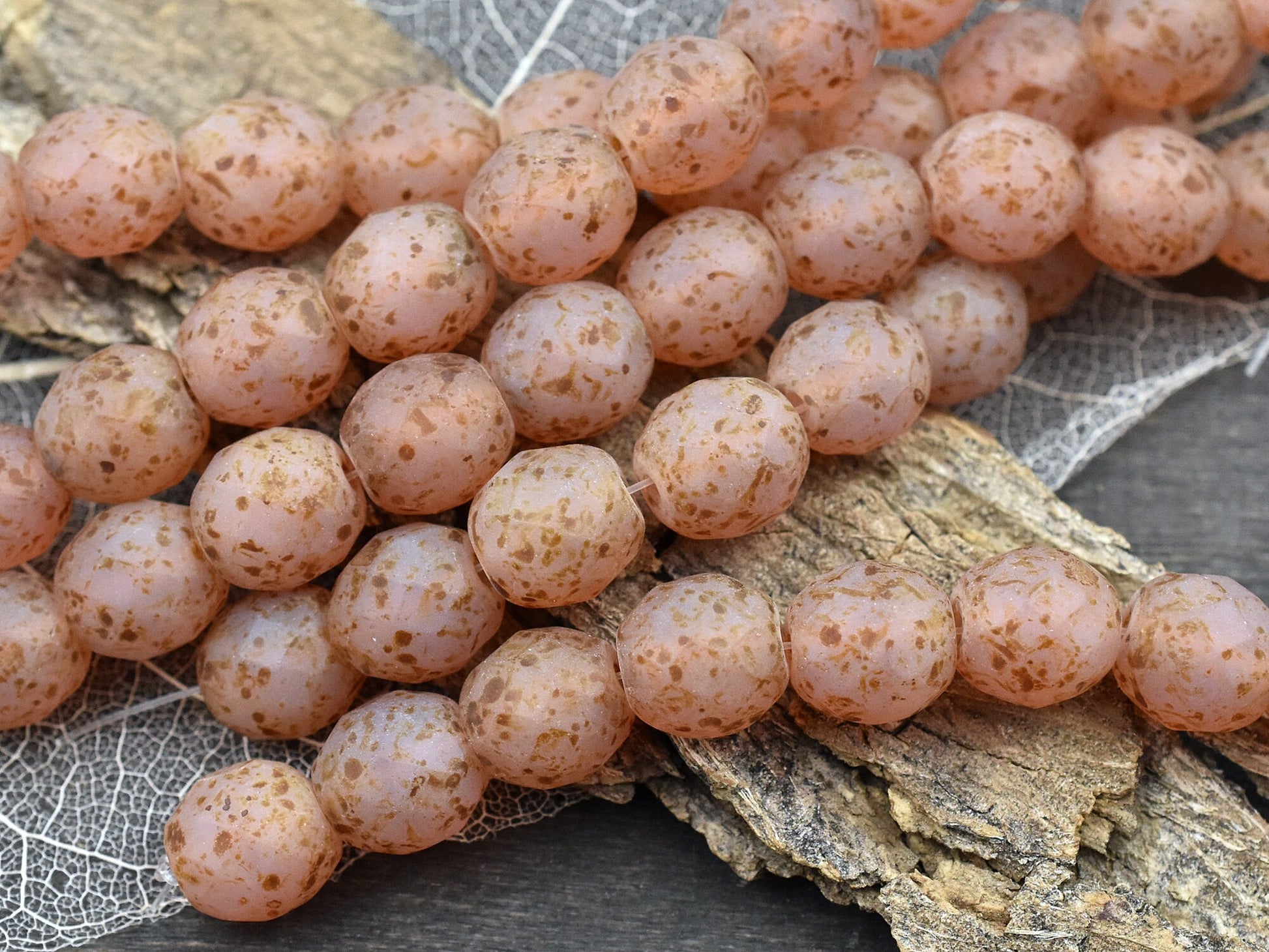 Czech Glass Beads - Picasso Beads - Fire Polished Beads - Round Beads - 10mm Beads - Pink Beads - 10pcs (B634)
