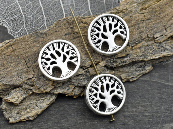 Tree Of Life Beads - Metal Beads - Silver Spacers - Spacer Beads - Antique Silver - Silver Beads - Tree Beads - 4pcs - 18mm - (3578)
