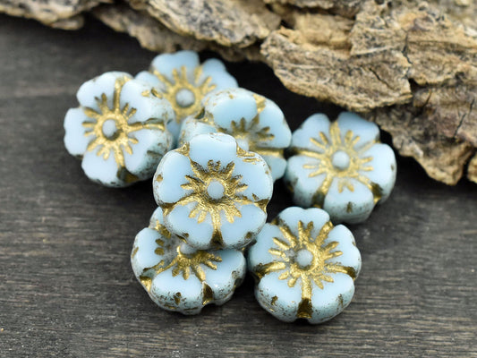 Flower Beads - Czech Glass Beads - Hawaiian Flower Beads - 16pcs - 9mm - (796)