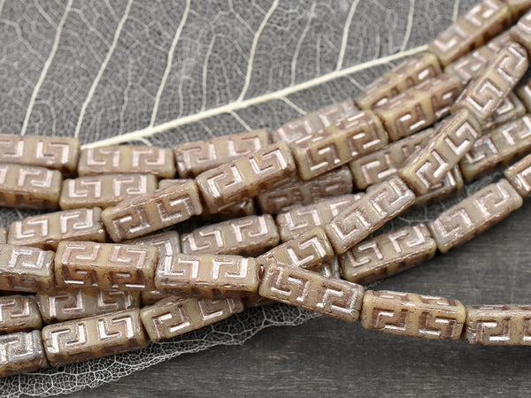 Czech Glass Beads - Tube Beads - Celtic Beads - Picasso Beads - Stick Beads - 15x5mm - 12pcs (1107)
