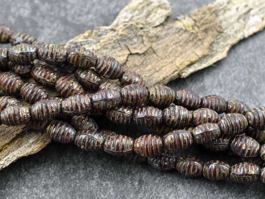 Picasso Beads - Czech Glass Beads - Oval Beads - Vintage Beads - Spiral Beads - Czech Beads - 9x6mm - 8 inch strand - (4231)