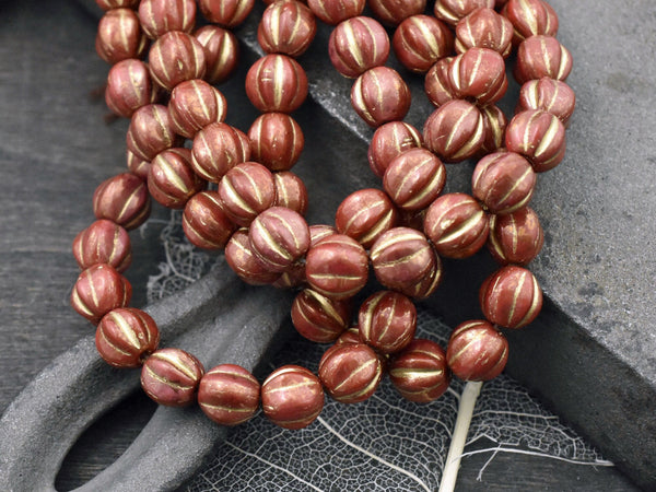 Melon Beads - Czech Glass Beads - 6mm Beads - Picasso Beads - Round Beads - 25pcs - (B977)