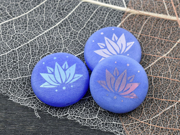 Czech Glass Beads - Laser Etched Beads - Lotus Flower Beads - Tattoo Beads - Picasso Beads - 17mm - 8pcs - (5874)