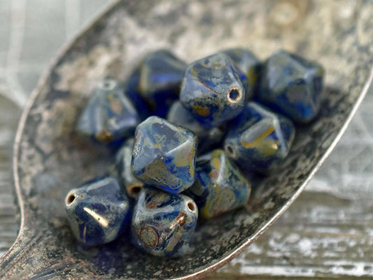 Vintage Czech Glass - Picasso Beads - Czech Glass Beads - Bicone Beads - Chunky Beads - Lantern Bicone - 11mm - 17pcs - (A384)