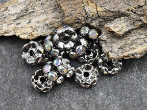Spacer Beads - Rhinestone Rondelles - Gunmetal Rondelle - Rhinestone Beads - Crystal Spacers - Rhinestone Spacers - 25pcs - Choose Your Size