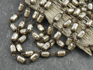 Pearl Beads - Beaded Chain - Wedding Jewelry - Czech Pearl Chain - Czech Glass Pearls - Sold by the foot - (CH6-A)