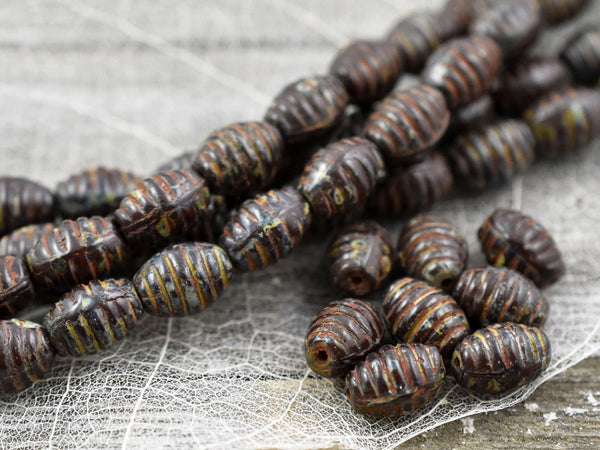 Picasso Beads - Czech Glass Beads - Oval Beads - Vintage Beads - Spiral Beads - Czech Beads - 9x6mm - 8 inch strand - (4231)