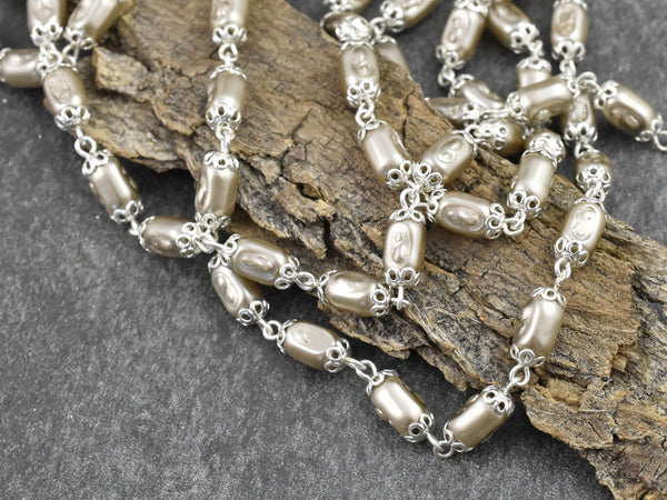 Pearl Chain - Wedding Jewelry - Czech Pearl Chain - Beaded Chain - Czech Glass Pearls - Sold by the foot - (CH5-A)