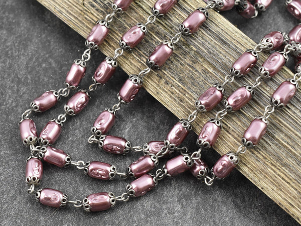 Pearl Chain - Pearl Beads - Czech Pearl Chain - Beaded Chain - Czech Glass Pearls - Sold by the foot - (CH1-A)