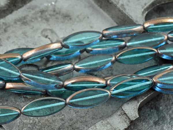 Czech Glass Beads - Picasso Beads - Spindle Beads - Oval Beads - Marquise Oval - 20x8mm - 6pcs (B320)
