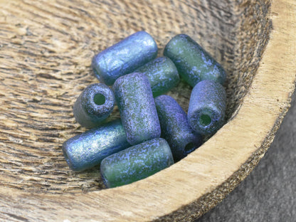 Czech Glass Beads - Large Hole Beads - Etched Beads - Tube Beads - Picasso Beads - 14x7mm - 10pcs (4062)