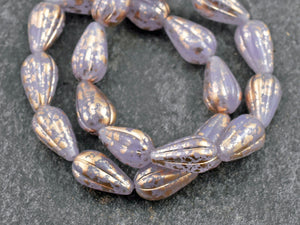 Czech Glass Beads - Melon Beads - Teardrop Beads - Picasso Beads - Drop Beads - 10pcs - 13x8mm - (387)