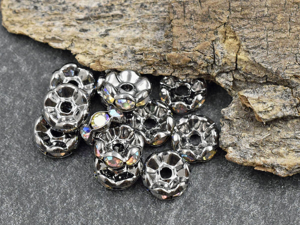 Spacer Beads - Rhinestone Rondelles - Gunmetal Rondelle - Rhinestone Beads - Crystal Spacers - Rhinestone Spacers - 25pcs - Choose Your Size