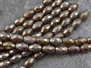 Czech Glass Beads - Picasso Beads - Luster Beads - Fire Polished Beads - Oval Beads - 12x8mm - 10pcs (B957)
