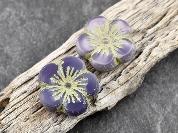 Hibiscus Beads - Picasso Beads - Czech Glass Beads - Flower Beads - Hawaiian Flower Beads - Czech Flowers - 21mm - (989)