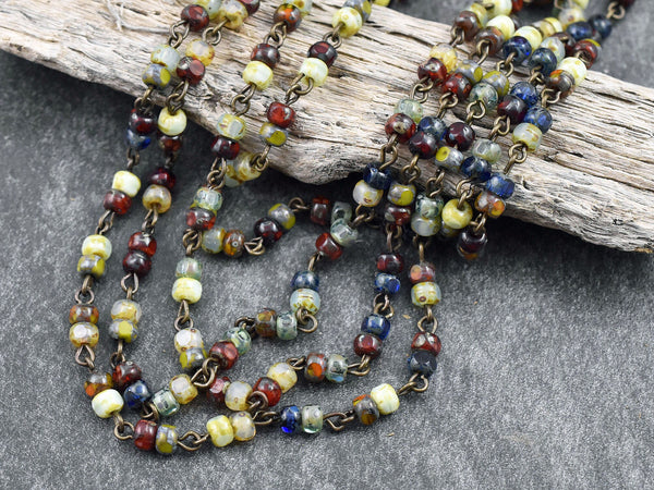 Czech Glass Beads - Picasso Beads - Rosary Chain - Beaded Chain - Czech Glass Chain - Sold by the foot - (CH11-A)