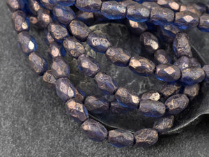 Czech Glass Beads - Etched Beads - Purple Beads - Fire Polished Beads - Oval Beads - 5x7mm - 20pcs (5856)