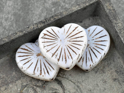 Heart Beads - Czech Glass Beads - Heart Pendant - Heart Focal Bead - 22mm - 4pcs - (5649)