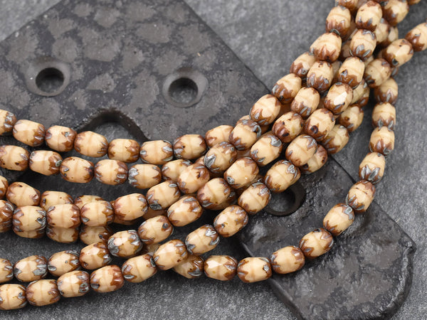 Czech Glass Beads - Picasso Beads - Fire Polished Beads - Oval Beads - 4x6mm - 25pcs (1365)