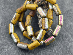 Czech Glass Beads - Large Hole Beads - Etched Beads - Tube Beads - Picasso Beads - 14x7mm - 10pcs (B384)