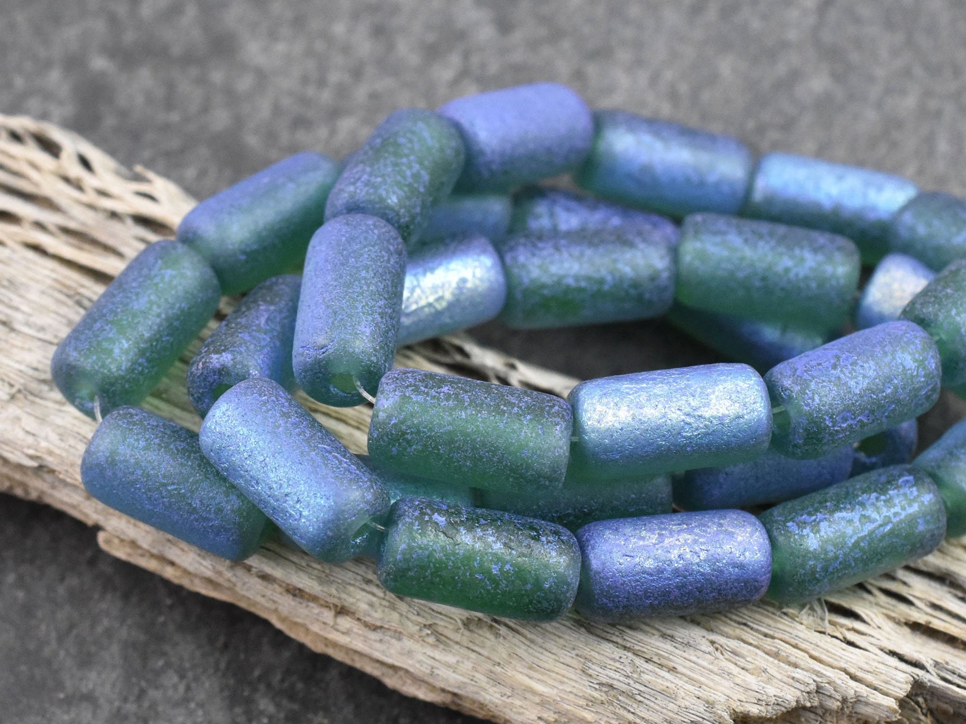 Czech Glass Beads - Large Hole Beads - Etched Beads - Tube Beads - Picasso Beads - 14x7mm - 10pcs (4062)