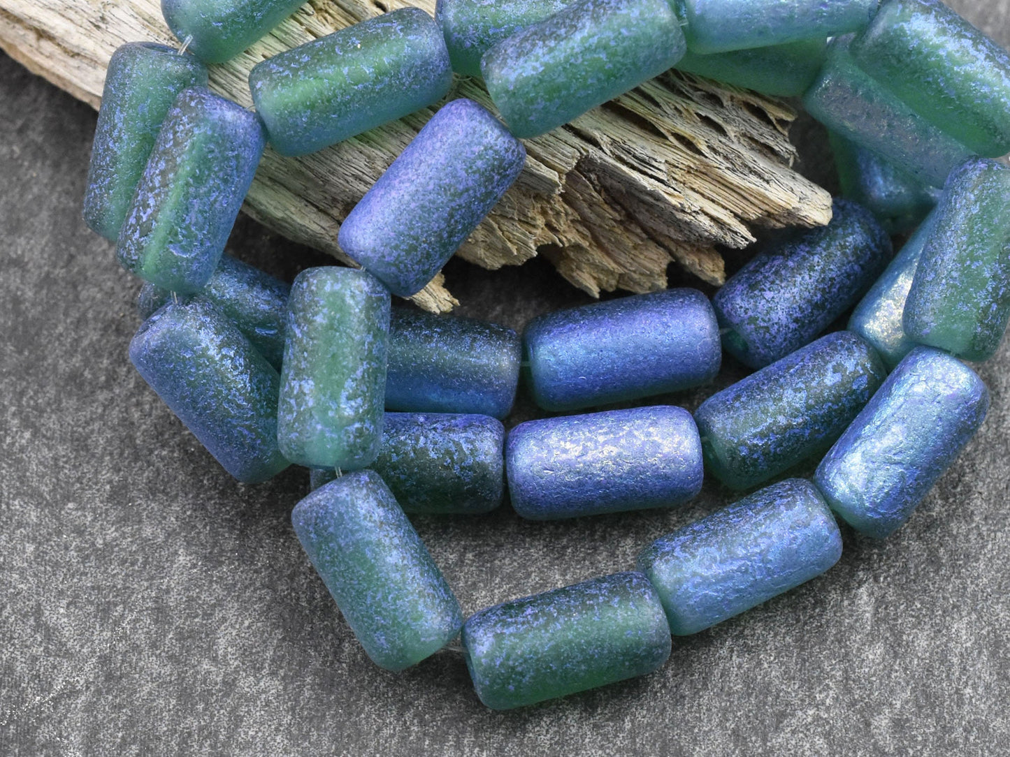 Czech Glass Beads - Large Hole Beads - Etched Beads - Tube Beads - Picasso Beads - 14x7mm - 10pcs (4062)