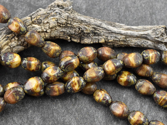 Picasso Beads - Czech Glass Beads - Organic Beads - Oval Beads - 12x9mm - 15pcs - (4766)