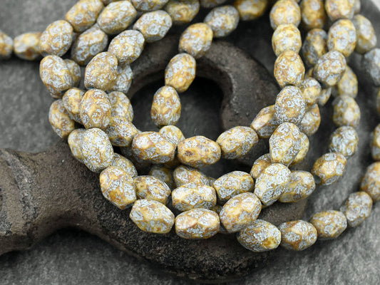 Picasso Beads - Czech Glass Beads - Faceted Beads - Fire Polished Beads - Oval Beads - 5x7mm - 20pcs (5663)