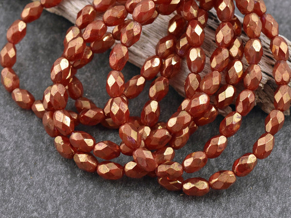 Czech Glass Beads - Red Beads - Faceted Beads - Fire Polished Beads - Oval Beads - 5x7mm - 20pcs (2378)