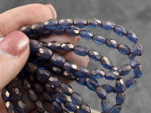 Czech Glass Beads - Etched Beads - Purple Beads - Fire Polished Beads - Oval Beads - 5x7mm - 20pcs (5856)